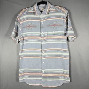 Faherty Doug Good Feather Mens S Gray Aztec Short Sleeve Organic Cotton Shirt